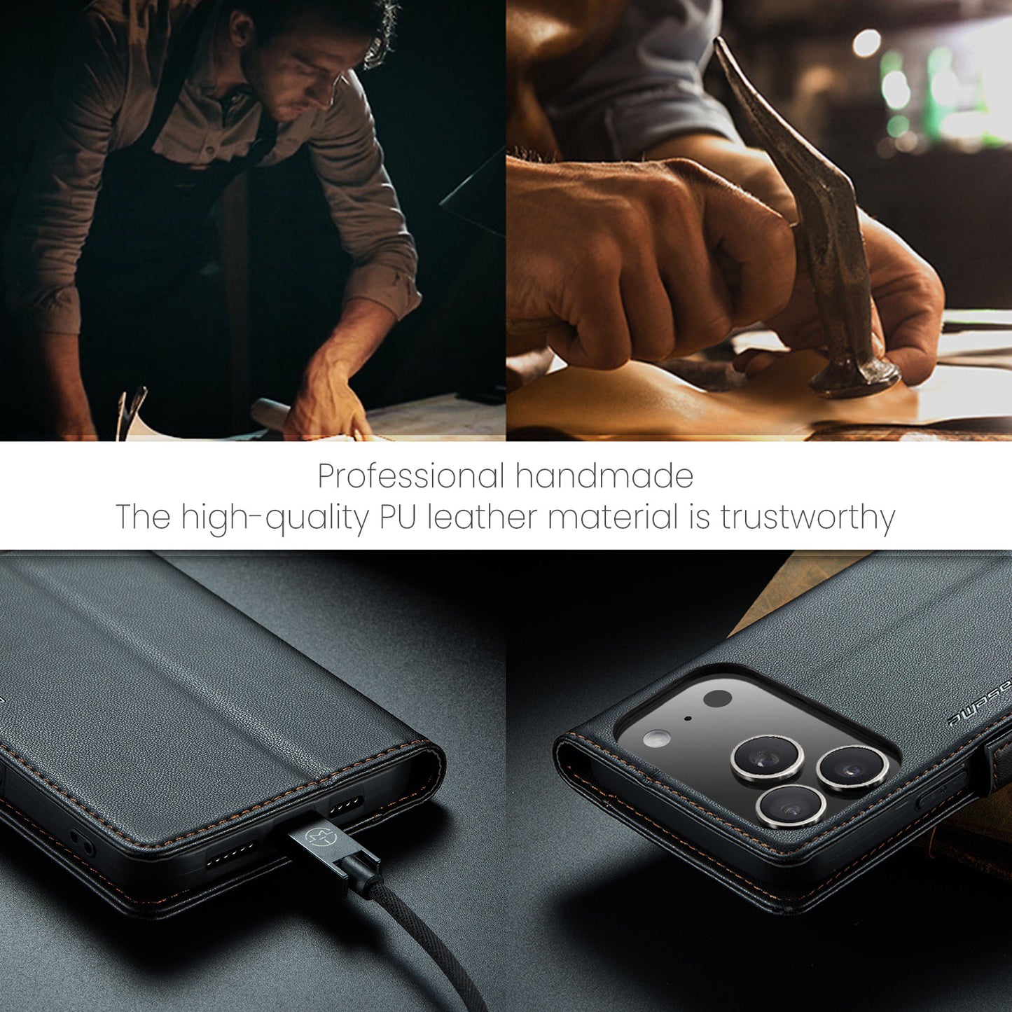 iPhone 17 Pro Max Glänzende Wallet-Hülle – RFID-Schutz & Ständer