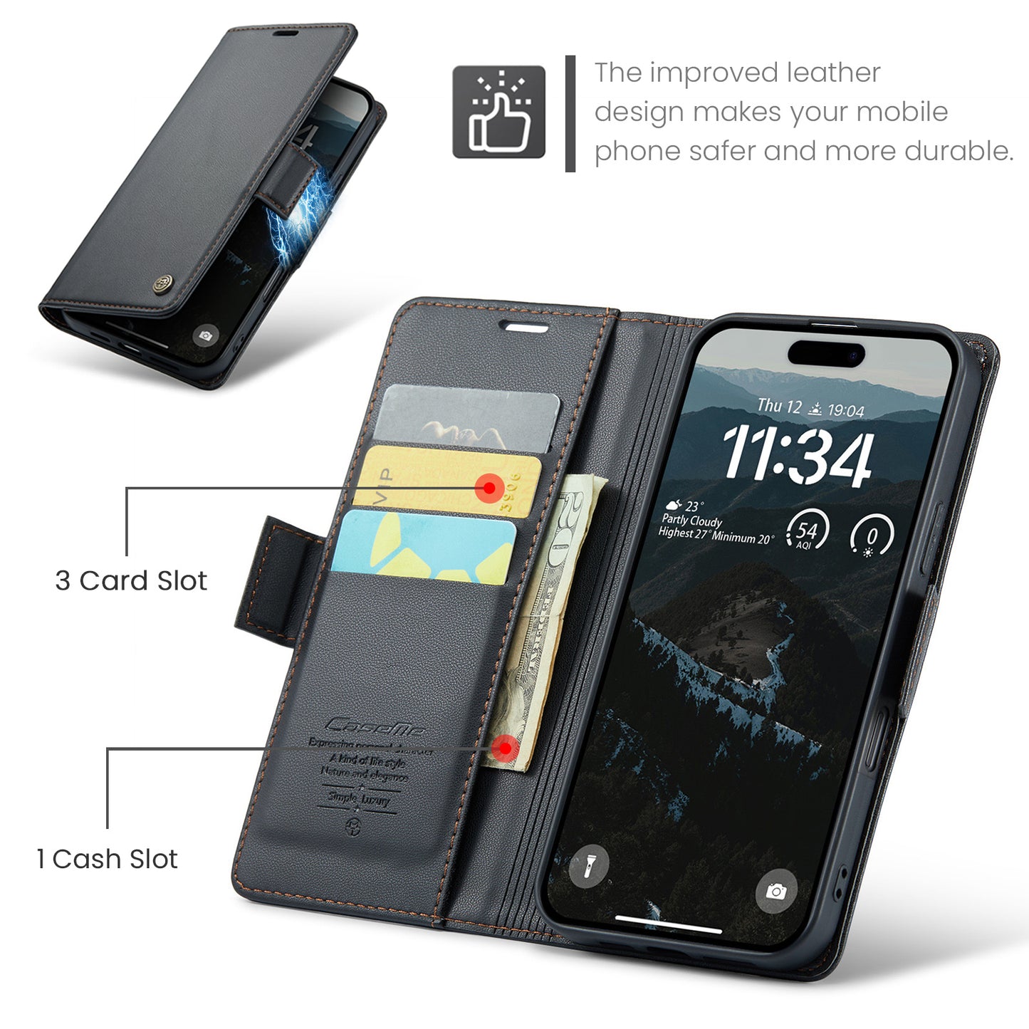 iPhone 17 Pro Max Glänzende Wallet-Hülle – RFID-Schutz & Ständer