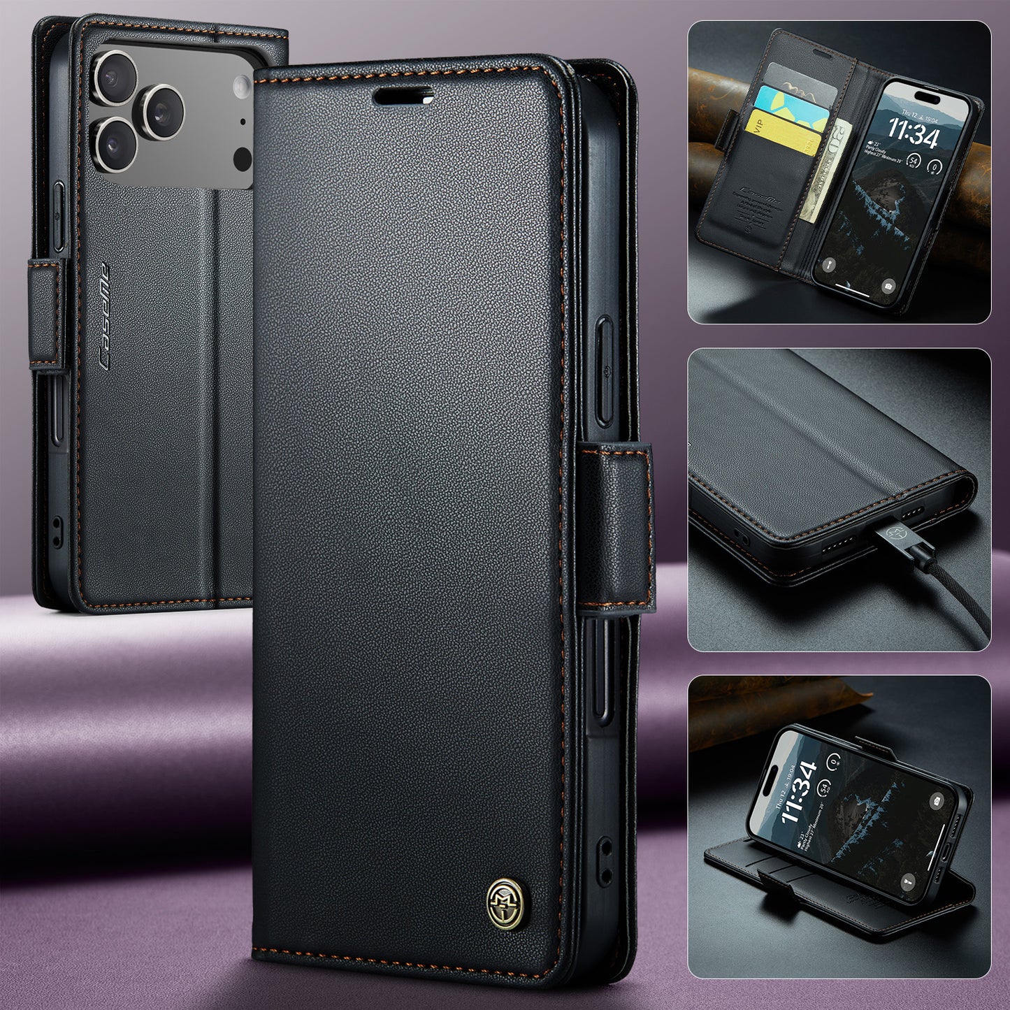 iPhone 17 Pro Max Glänzende Wallet-Hülle – RFID-Schutz & Ständer