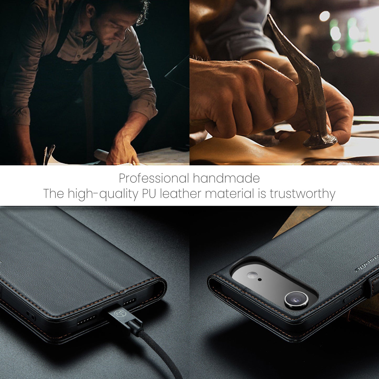 iPhone Air Glänzende Wallet-Hülle – RFID-Schutz & Ständer