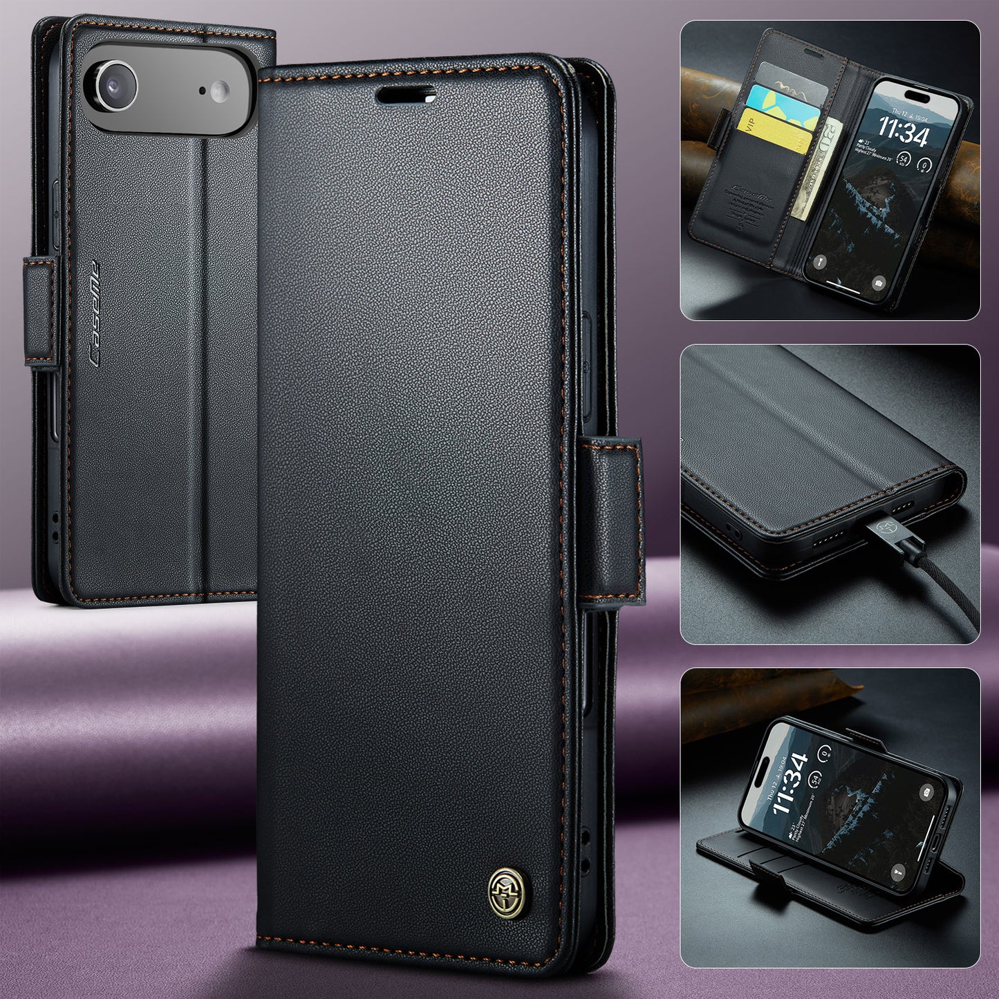 iPhone Air Glänzende Wallet-Hülle – RFID-Schutz & Ständer