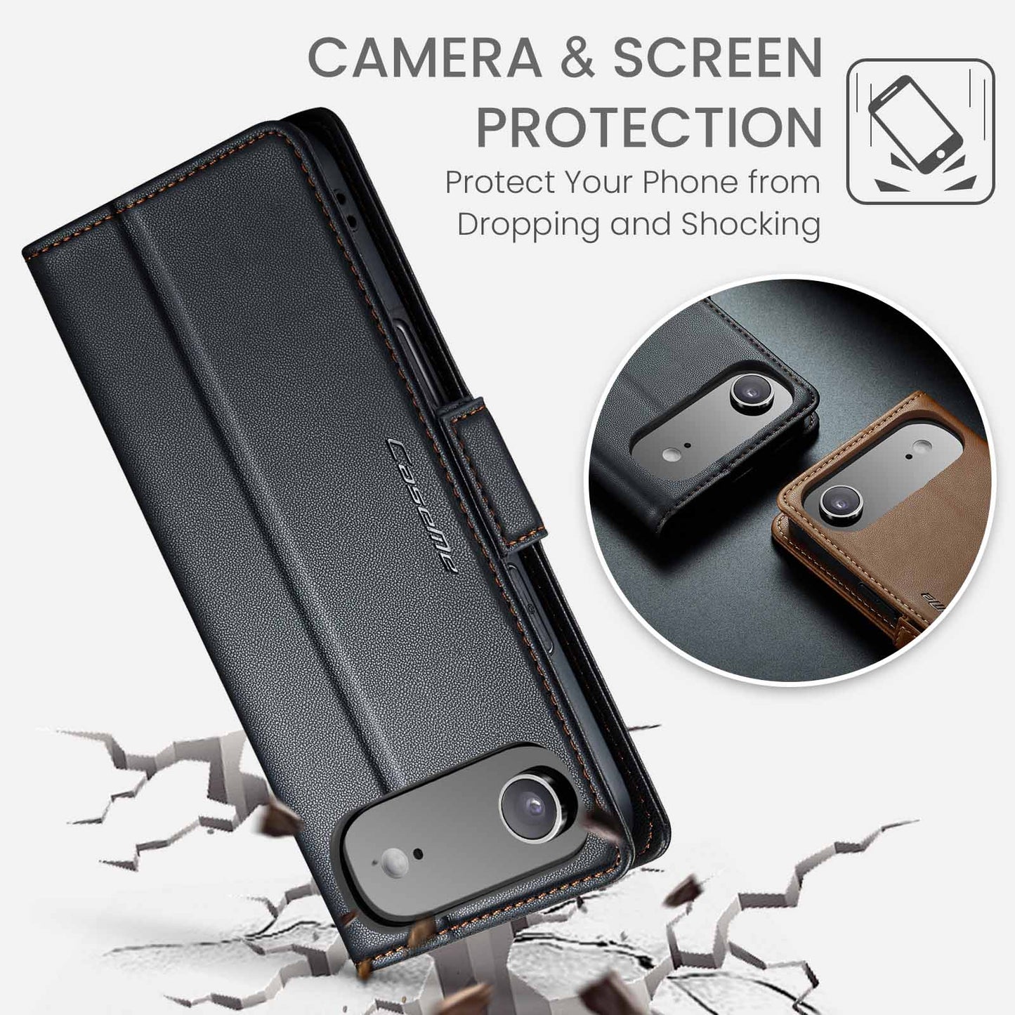 iPhone Air Glänzende Wallet-Hülle – RFID-Schutz & Ständer