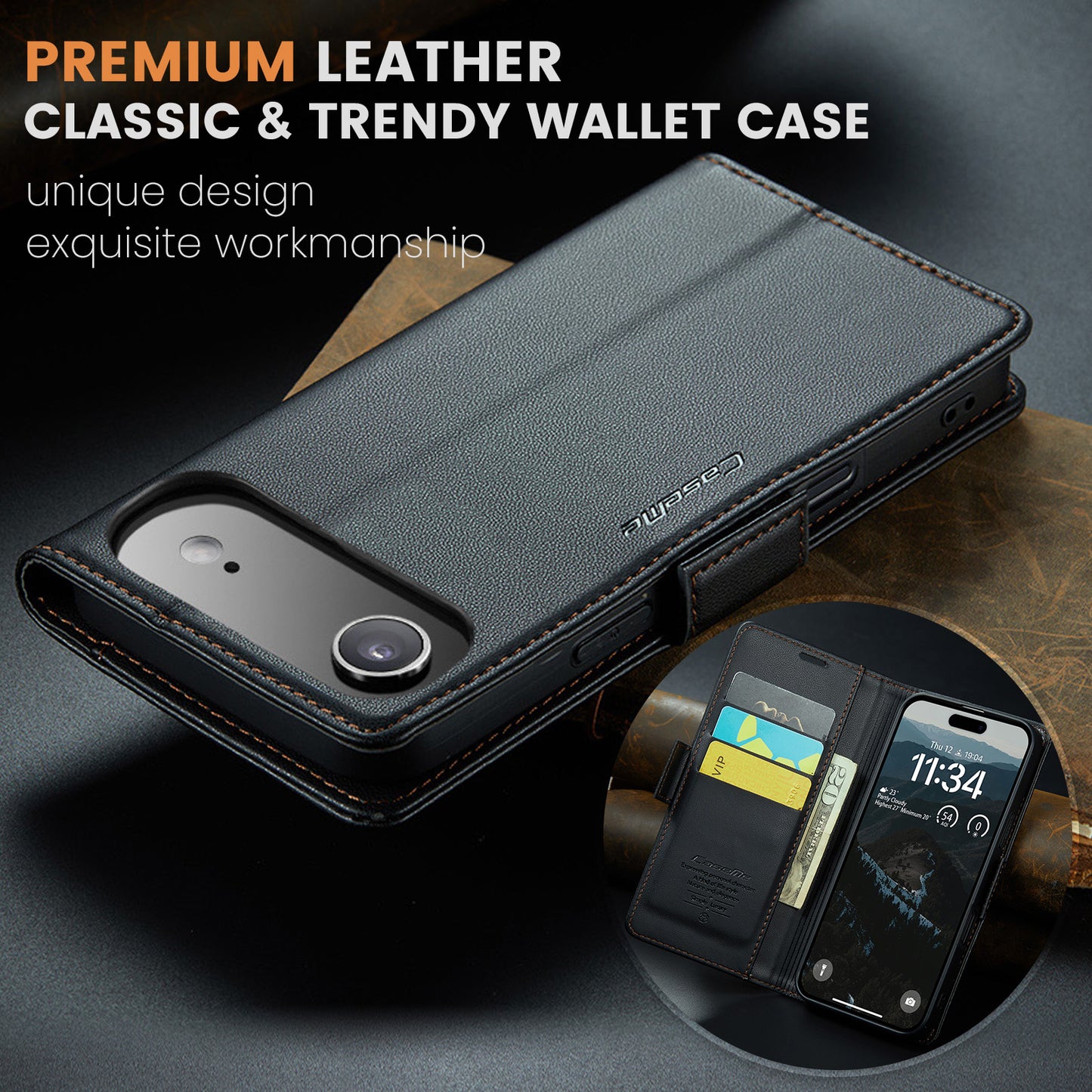 iPhone Air Glänzende Wallet-Hülle – RFID-Schutz & Ständer