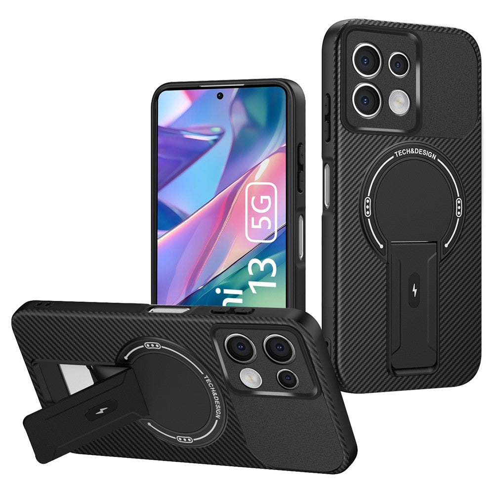 For Xiaomi Redmi Note 13 5G Case with Kickstand Carbon Fiber Texture PC + TPU Phone Cover