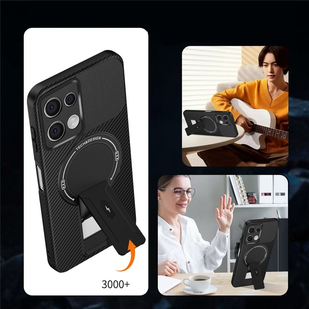 For Xiaomi Redmi Note 13 5G Case with Kickstand Carbon Fiber Texture PC + TPU Phone Cover