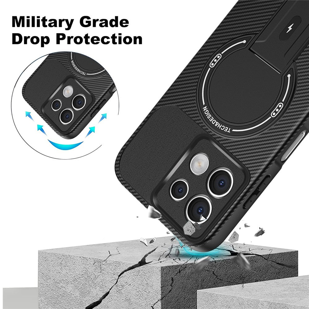 For Xiaomi Redmi Note 13 5G Case with Kickstand Carbon Fiber Texture PC + TPU Phone Cover