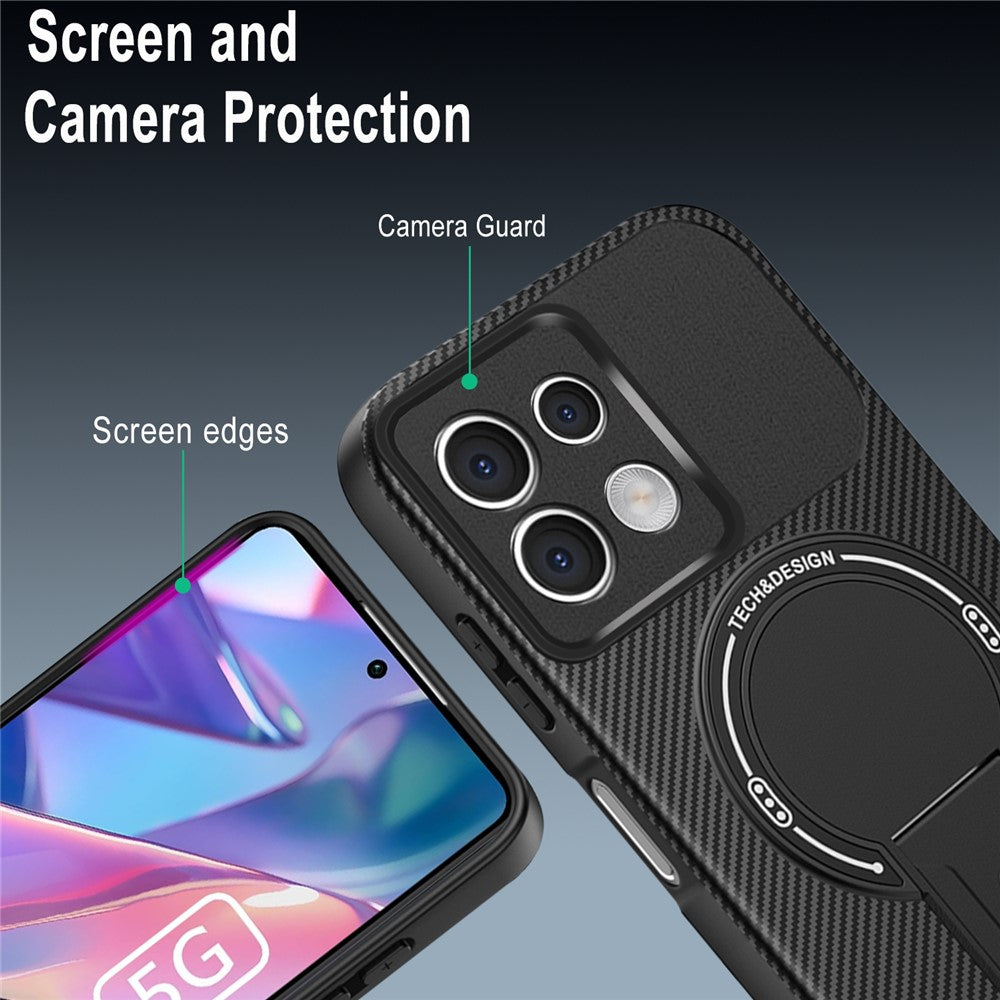 For Xiaomi Redmi Note 13 5G Case with Kickstand Carbon Fiber Texture PC + TPU Phone Cover