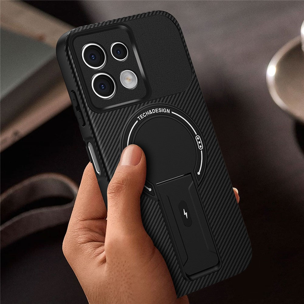For Xiaomi Redmi Note 13 5G Case with Kickstand Carbon Fiber Texture PC + TPU Phone Cover