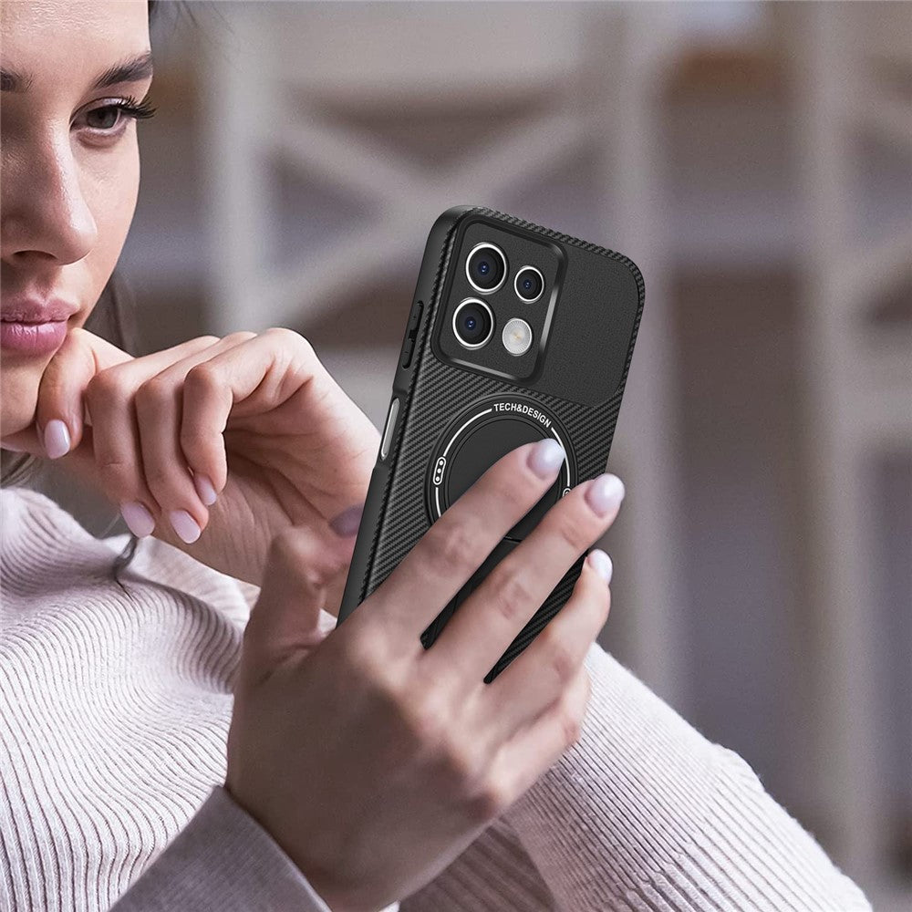 For Xiaomi Redmi Note 13 5G Case with Kickstand Carbon Fiber Texture PC + TPU Phone Cover