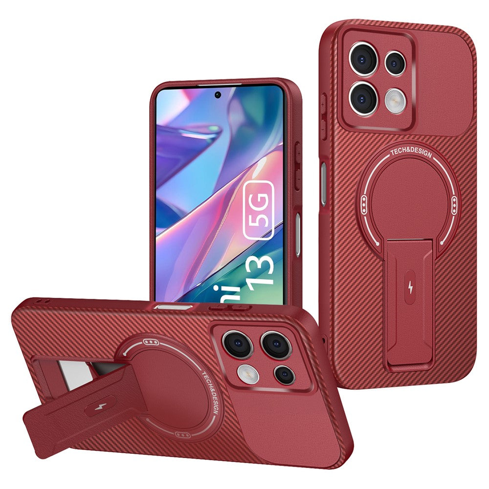 For Xiaomi Redmi Note 13 5G Case with Kickstand Carbon Fiber Texture PC + TPU Phone Cover