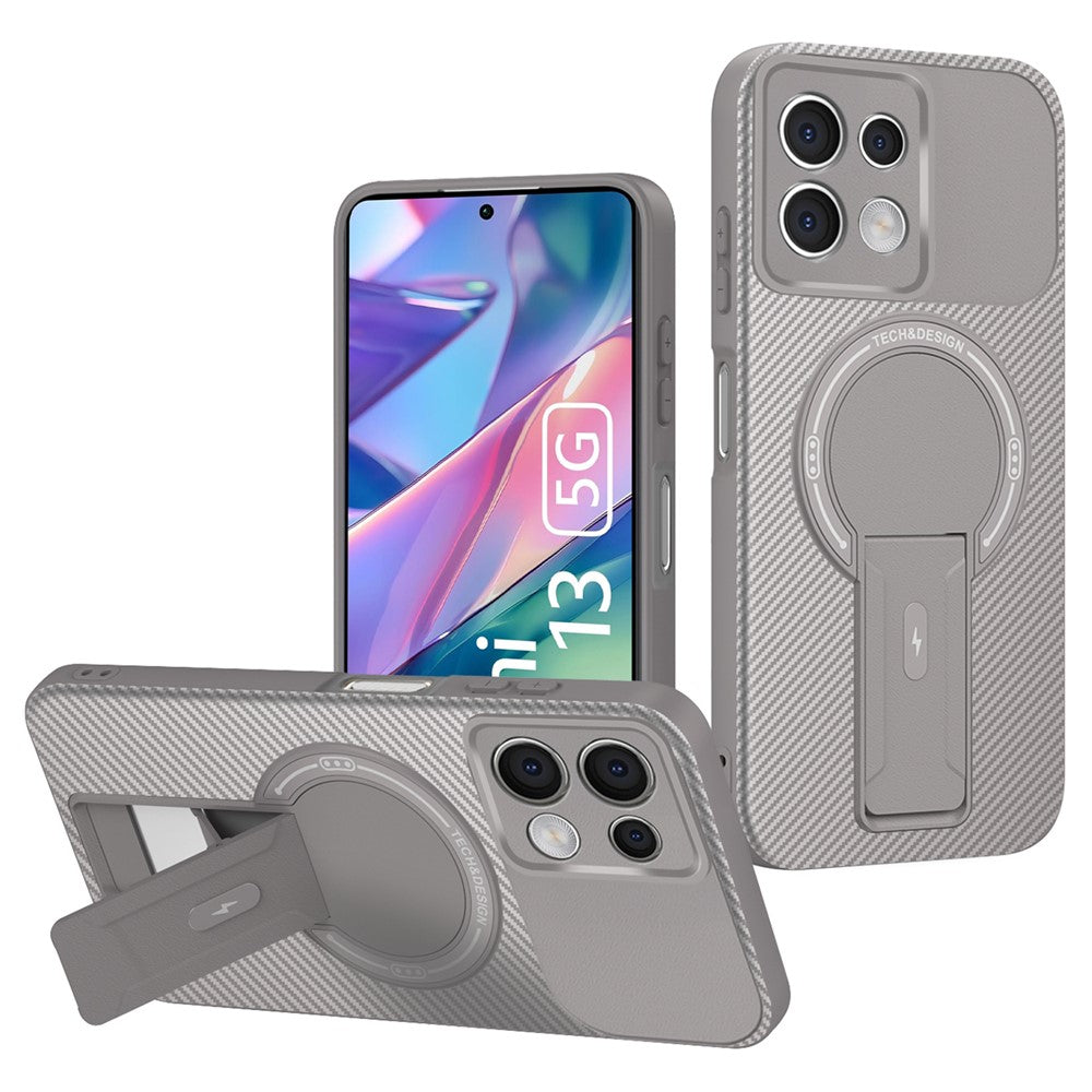 For Xiaomi Redmi Note 13 5G Case with Kickstand Carbon Fiber Texture PC + TPU Phone Cover