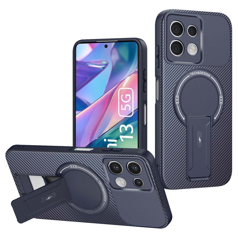 For Xiaomi Redmi Note 13 5G Case with Kickstand Carbon Fiber Texture PC + TPU Phone Cover