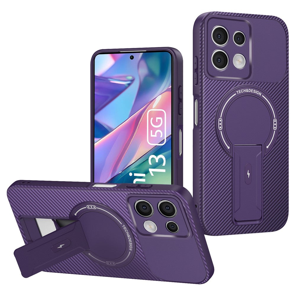 For Xiaomi Redmi Note 13 5G Case with Kickstand Carbon Fiber Texture PC + TPU Phone Cover