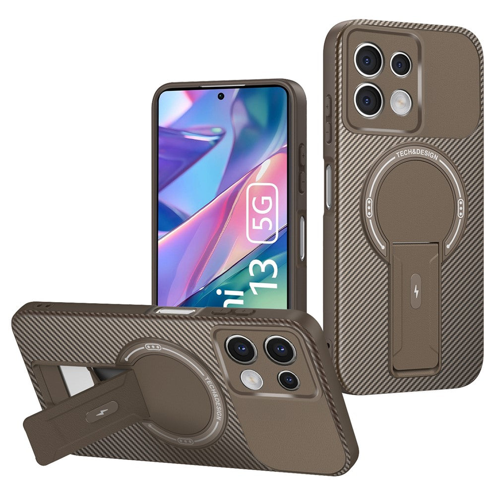 For Xiaomi Redmi Note 13 5G Case with Kickstand Carbon Fiber Texture PC + TPU Phone Cover
