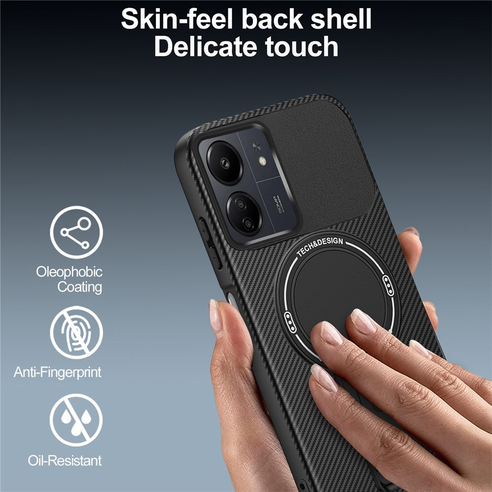For Xiaomi Redmi 13C 4G / Poco C65 4G Case with Kickstand Carbon Fiber Texture PC + TPU Phone Cover