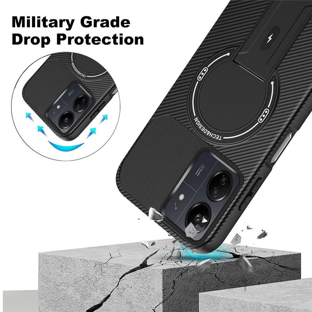 For Xiaomi Redmi 13C 4G / Poco C65 4G Case with Kickstand Carbon Fiber Texture PC + TPU Phone Cover