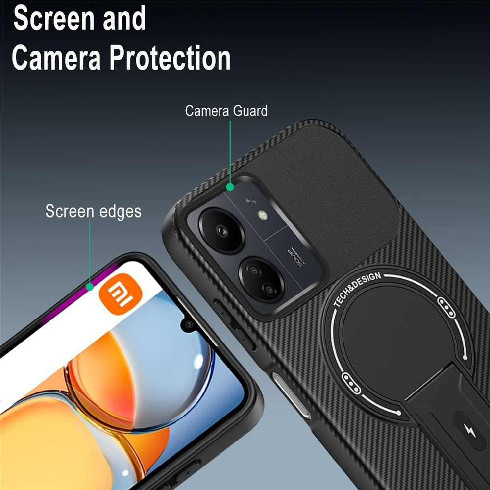For Xiaomi Redmi 13C 4G / Poco C65 4G Case with Kickstand Carbon Fiber Texture PC + TPU Phone Cover