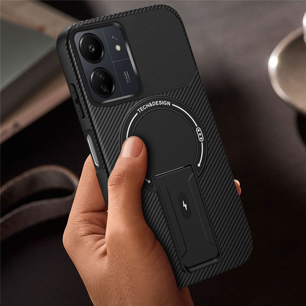 For Xiaomi Redmi 13C 4G / Poco C65 4G Case with Kickstand Carbon Fiber Texture PC + TPU Phone Cover