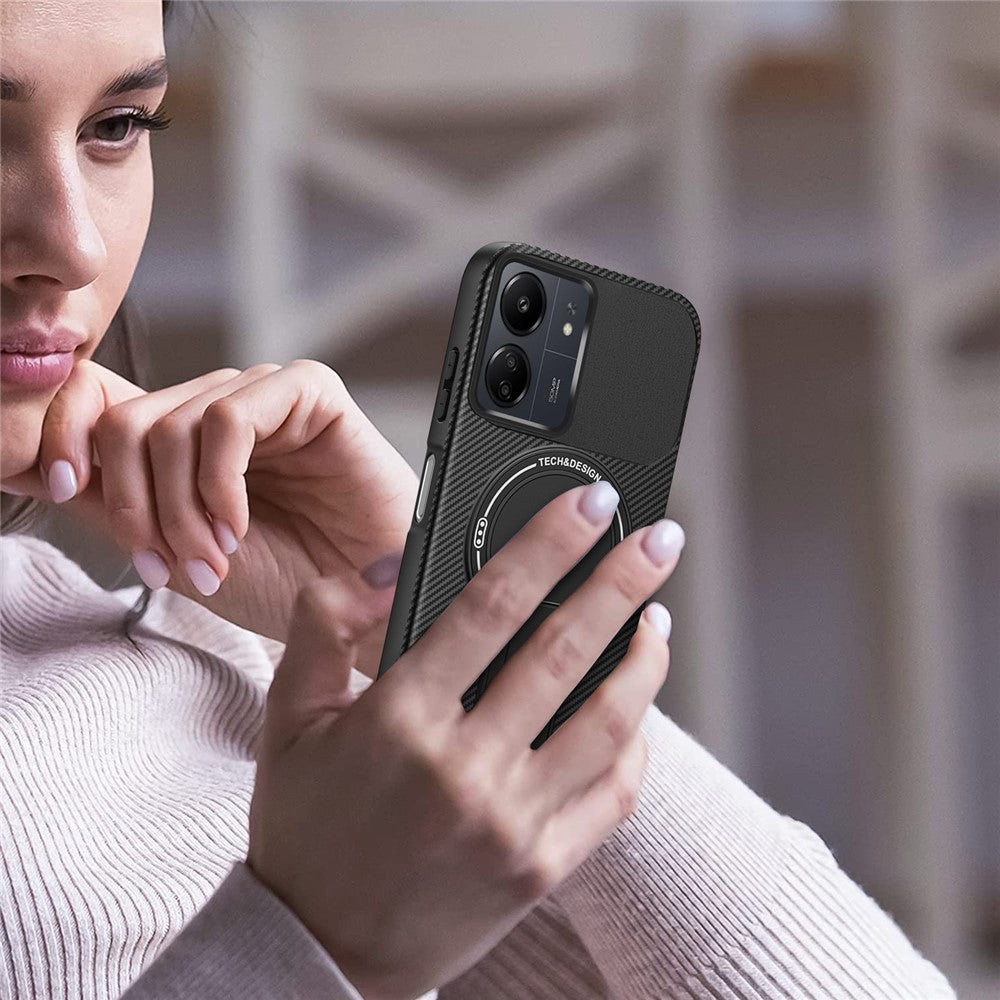 For Xiaomi Redmi 13C 4G / Poco C65 4G Case with Kickstand Carbon Fiber Texture PC + TPU Phone Cover
