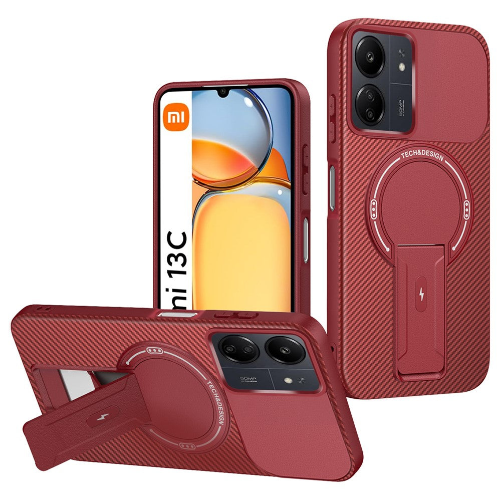 For Xiaomi Redmi 13C 4G / Poco C65 4G Case with Kickstand Carbon Fiber Texture PC + TPU Phone Cover