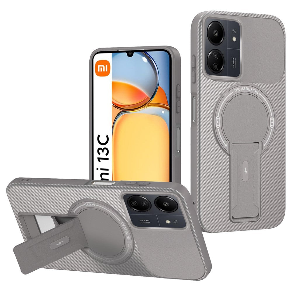 For Xiaomi Redmi 13C 4G / Poco C65 4G Case with Kickstand Carbon Fiber Texture PC + TPU Phone Cover