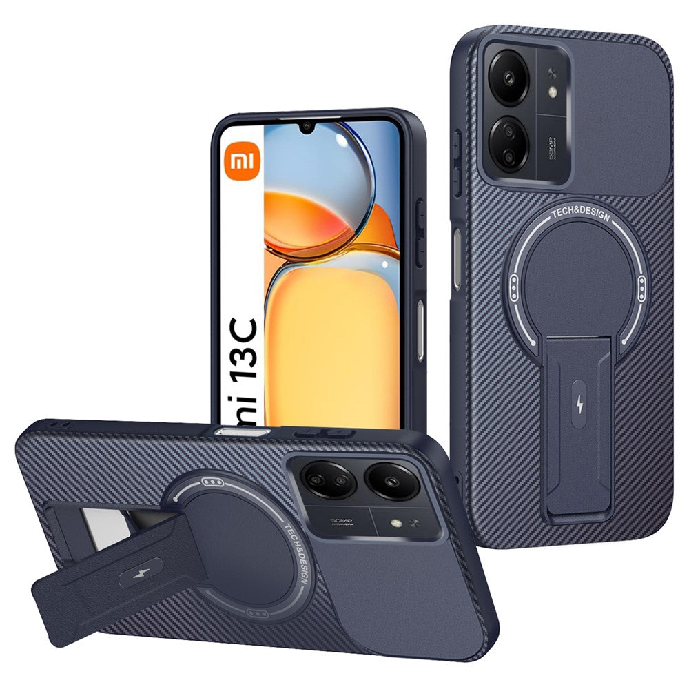 For Xiaomi Redmi 13C 4G / Poco C65 4G Case with Kickstand Carbon Fiber Texture PC + TPU Phone Cover