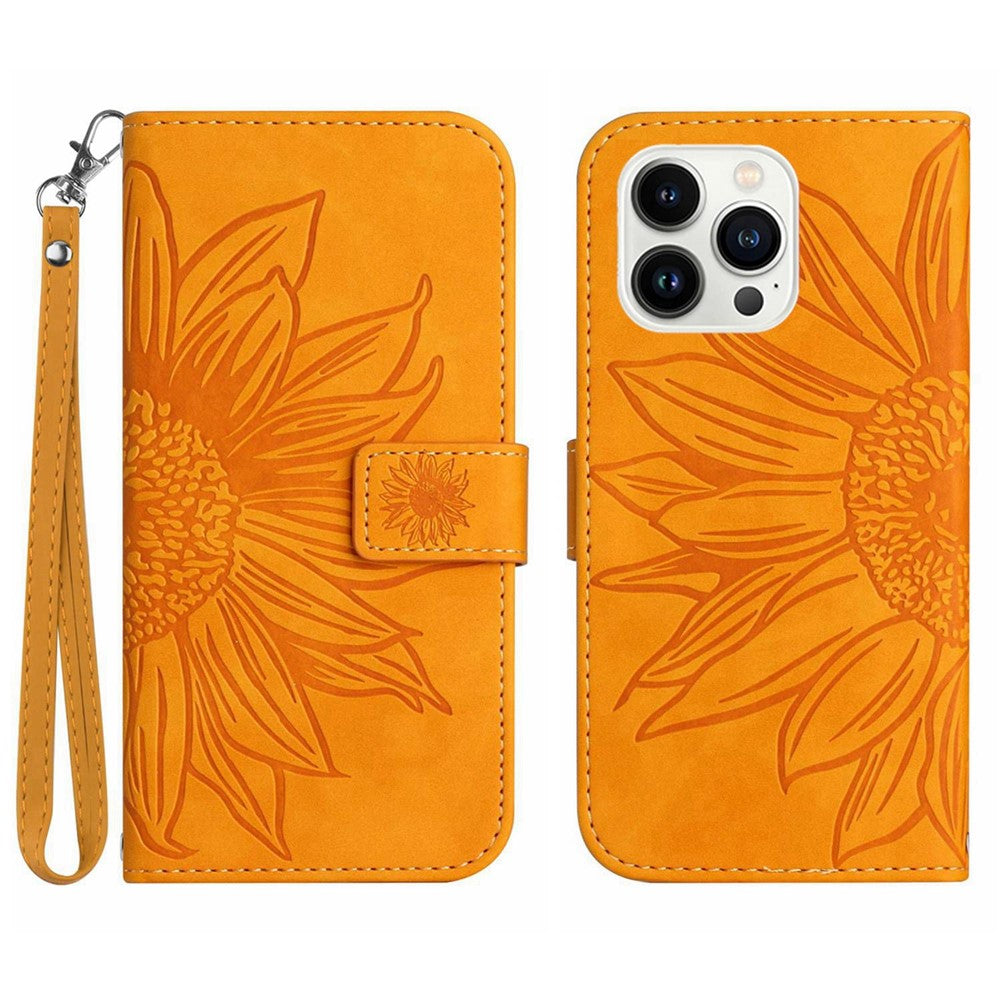 iPhone 13 Pro Wallet-Hülle – Sonnenblume aufgedruckt, mit Ständer & Riemen