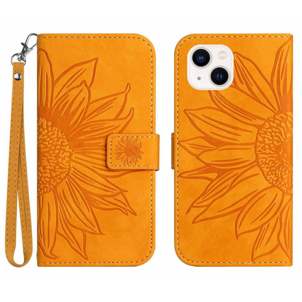 iPhone 13 Wallet-Hülle – Sonnenblume aufgedruckt, mit Ständer & Riemen