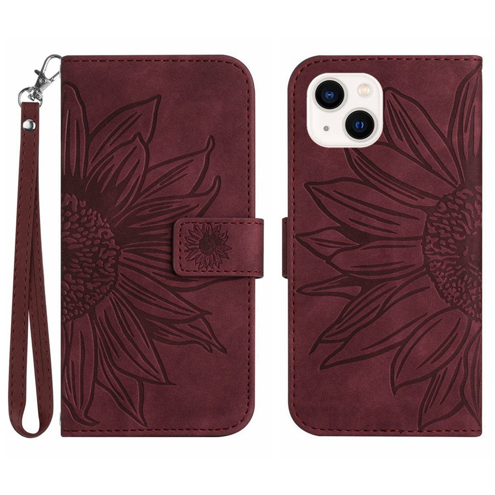 iPhone 13 Wallet-Hülle – Sonnenblume aufgedruckt, mit Ständer & Riemen