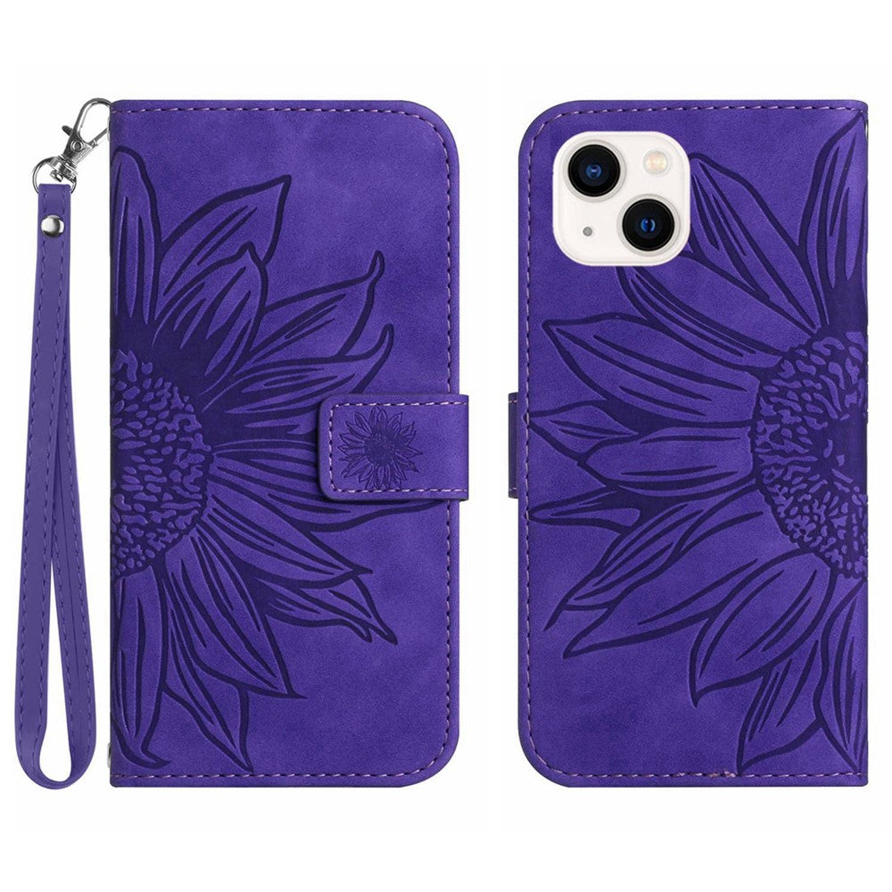 iPhone 14 Plus Wallet-Hülle – Sonnenblume aufgedruckt, mit Ständer & Riemen