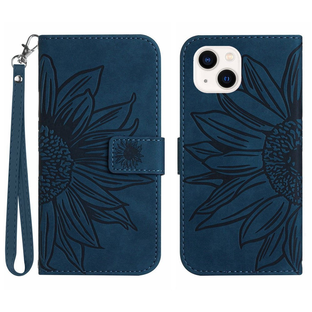 iPhone 14 Plus Wallet-Hülle – Sonnenblume aufgedruckt, mit Ständer & Riemen