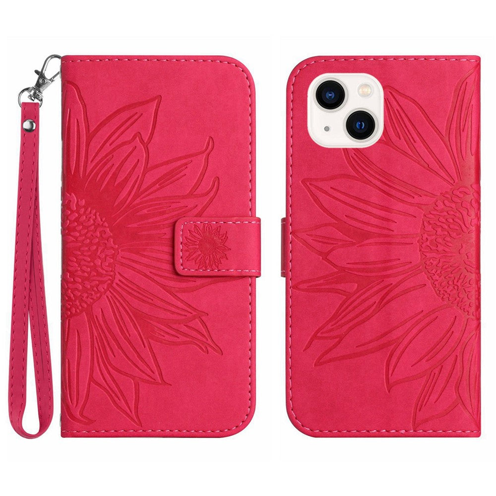 iPhone 14 Plus Wallet-Hülle – Sonnenblume aufgedruckt, mit Ständer & Riemen