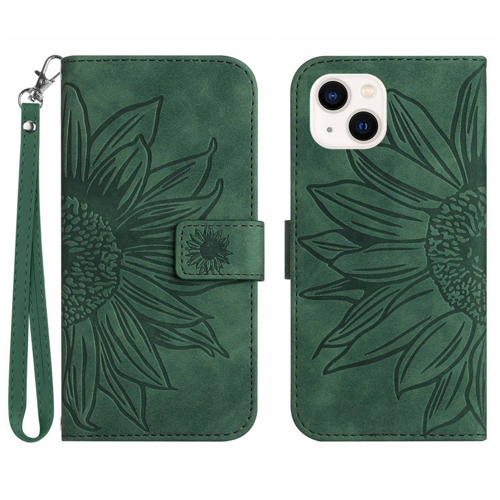 iPhone 14 Wallet-Hülle – Sonnenblume aufgedruckt, mit Ständer & Riemen