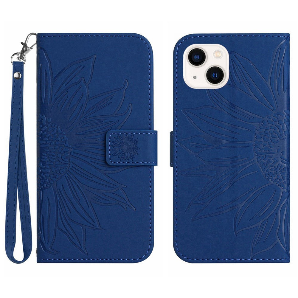 iPhone 14 Wallet-Hülle – Sonnenblume aufgedruckt, mit Ständer & Riemen