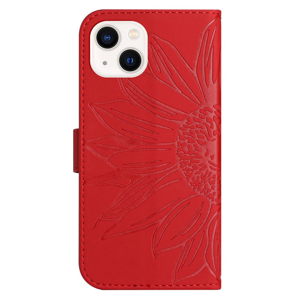 iPhone 13 mini Wallet-Hülle – Sonnenblume aufgedruckt, mit Ständer & Riemen