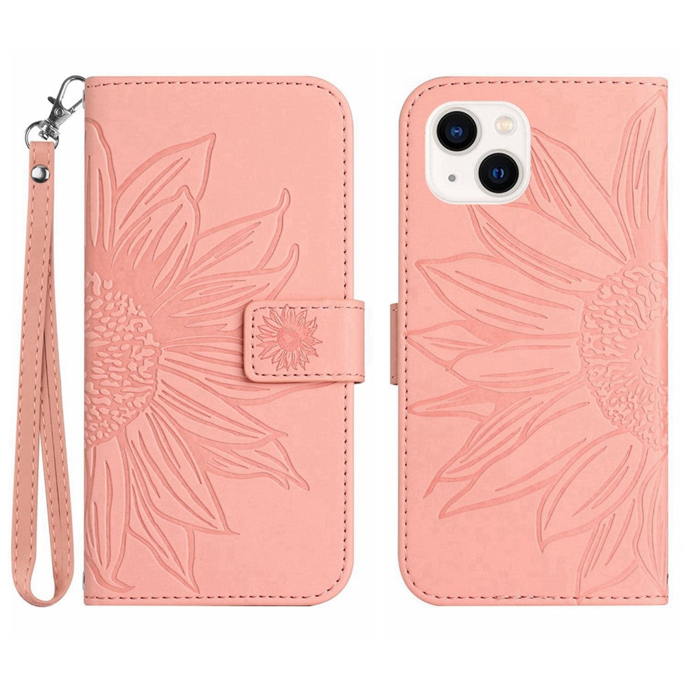 iPhone 13 mini Wallet-Hülle – Sonnenblume aufgedruckt, mit Ständer & Riemen
