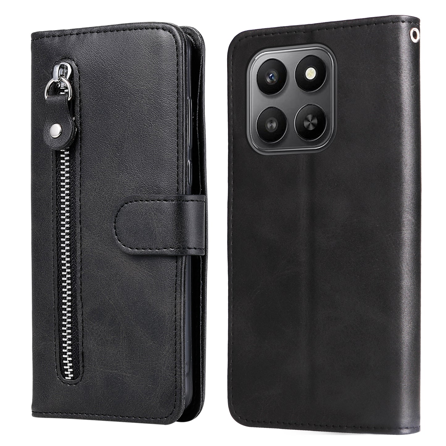For Honor 400 Smart 5G / 4G / X7d 4G PU Leather Cases with Zipper Pocket Wallet Phone Cover Stand