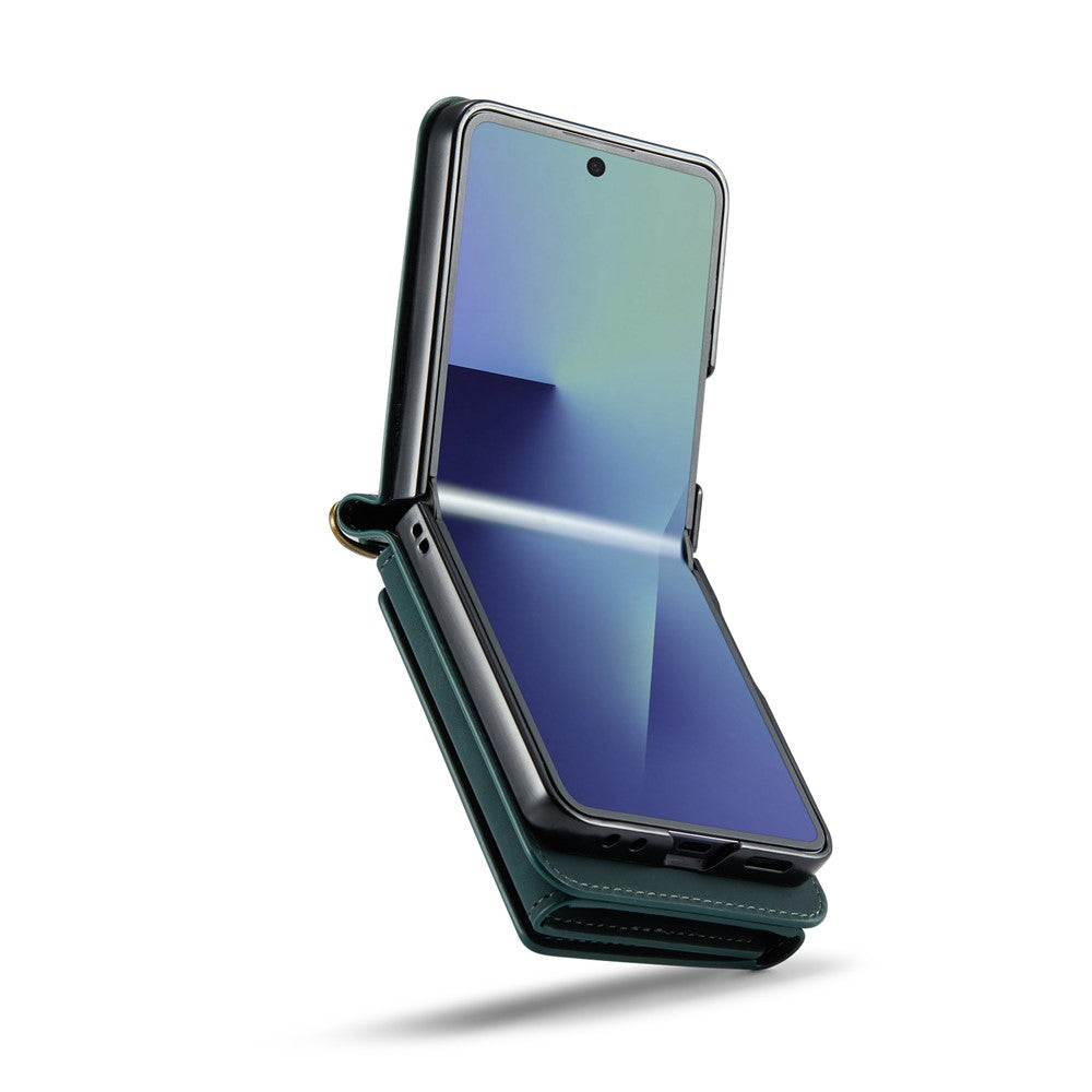 DG.MING M2 Series for Samsung	Galaxy Z Flip7 5G Case PU + PC Phone Cover with Detachable Card Bag / Should Strap