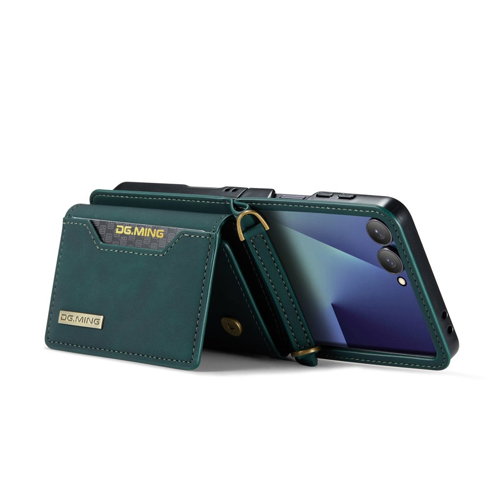DG.MING M2 Series for Samsung	Galaxy Z Flip7 5G Case PU + PC Phone Cover with Detachable Card Bag / Should Strap