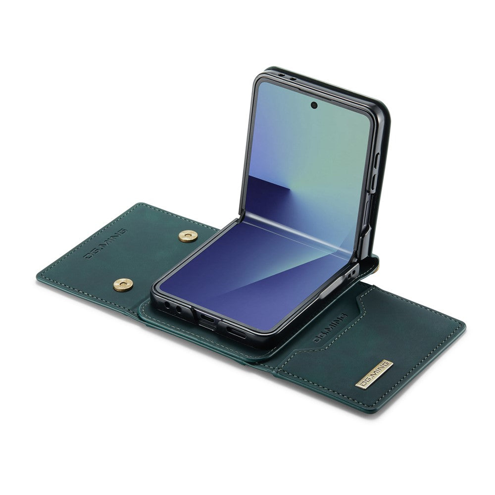 DG.MING M2 Series for Samsung	Galaxy Z Flip7 5G Case PU + PC Phone Cover with Detachable Card Bag / Should Strap