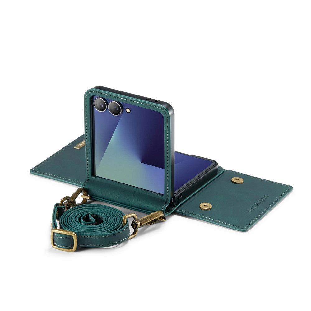 DG.MING M2 Series for Samsung	Galaxy Z Flip7 5G Case PU + PC Phone Cover with Detachable Card Bag / Should Strap