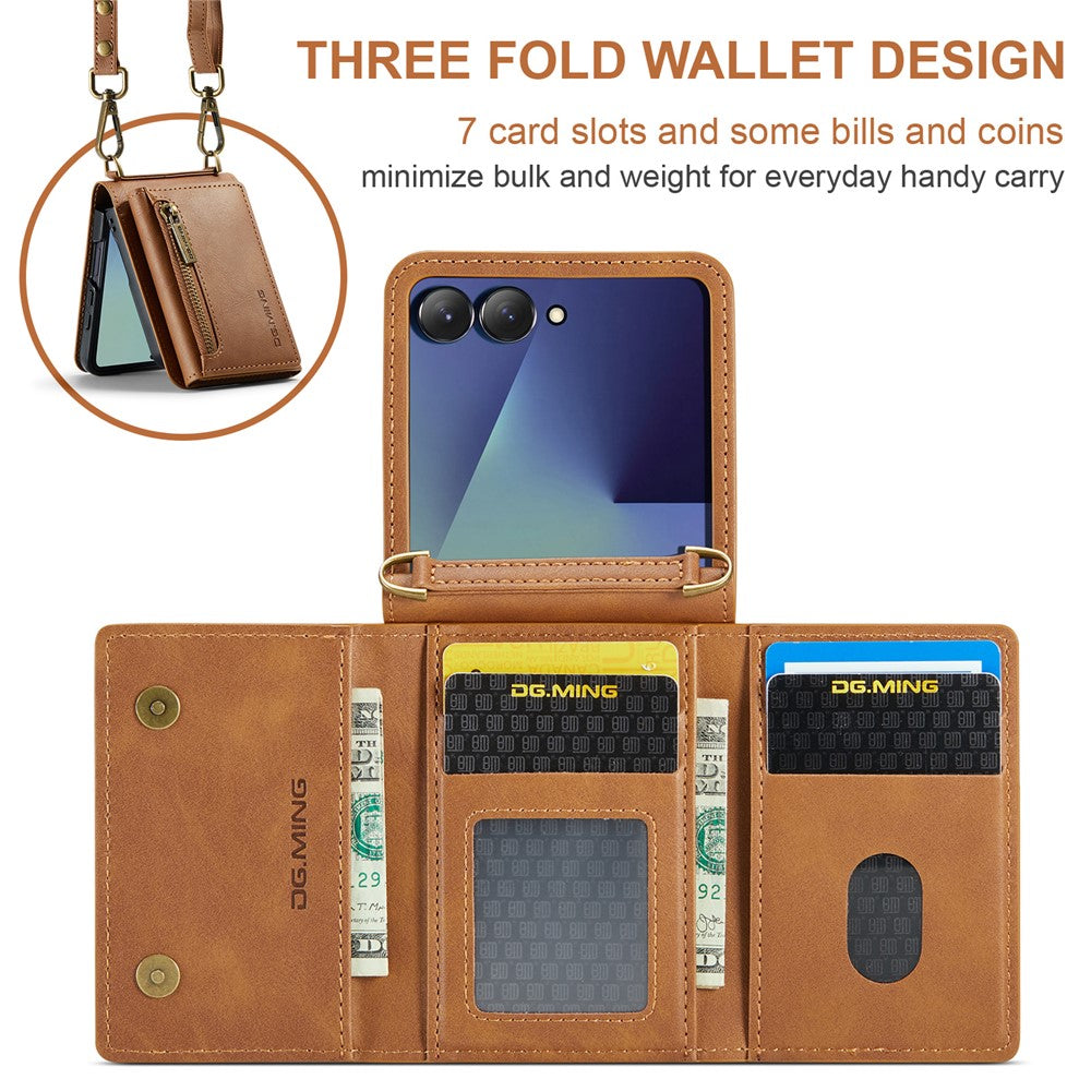 DG.MING M5 Series for Samsung Galaxy Z Flip7 5G Case RFID Blocking Card Slots Leather + PC Phone Cover