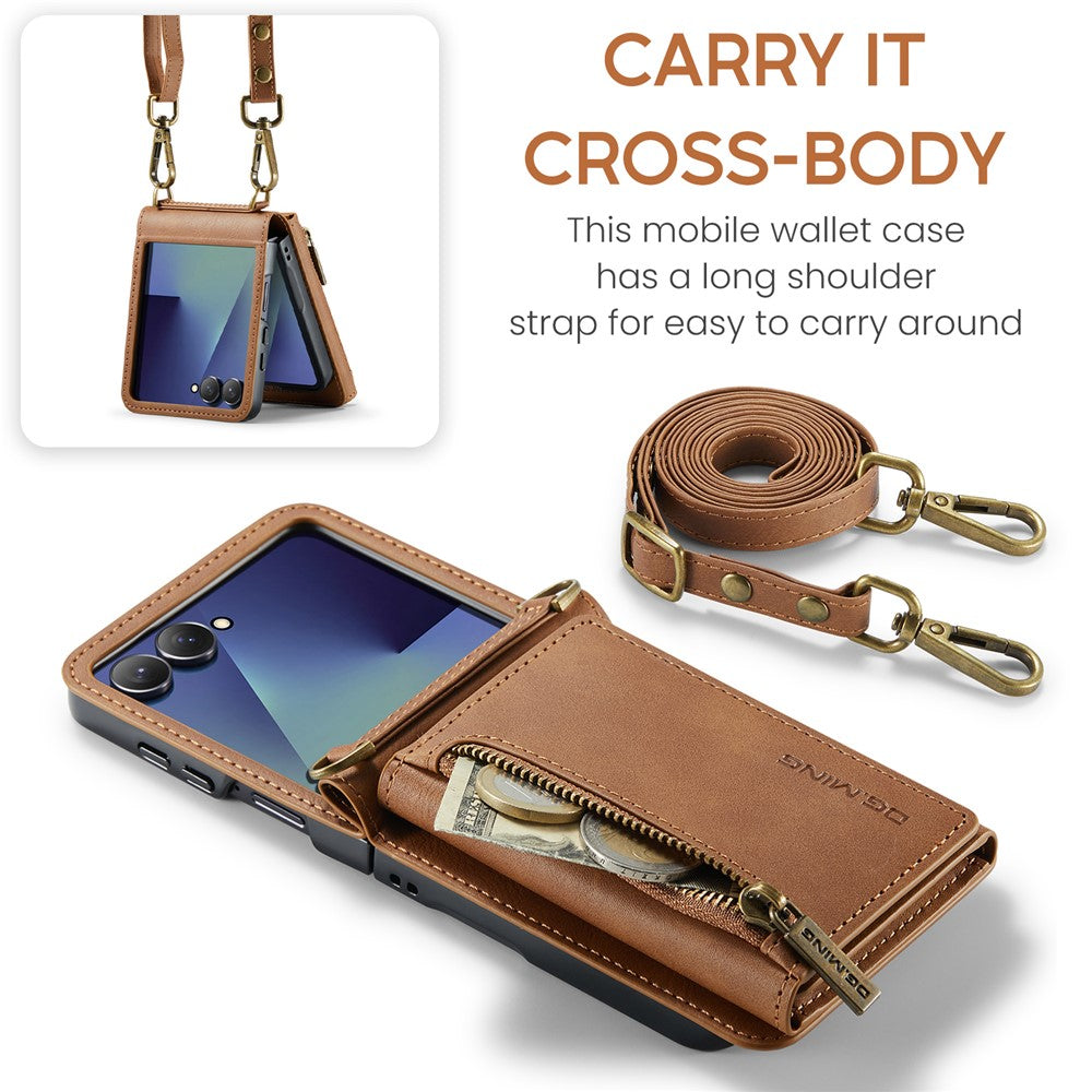 DG.MING M5 Series for Samsung Galaxy Z Flip7 5G Case RFID Blocking Card Slots Leather + PC Phone Cover