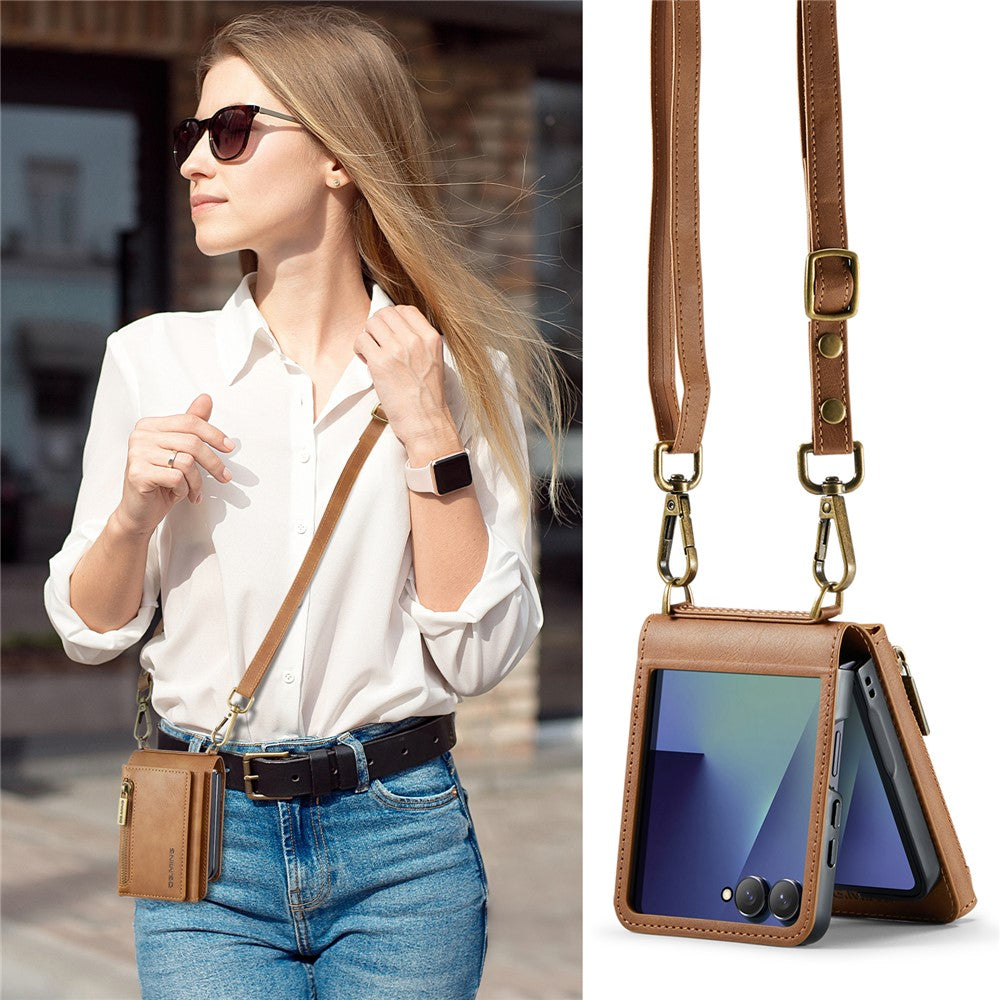 DG.MING M5 Series for Samsung Galaxy Z Flip7 5G Case RFID Blocking Card Slots Leather + PC Phone Cover