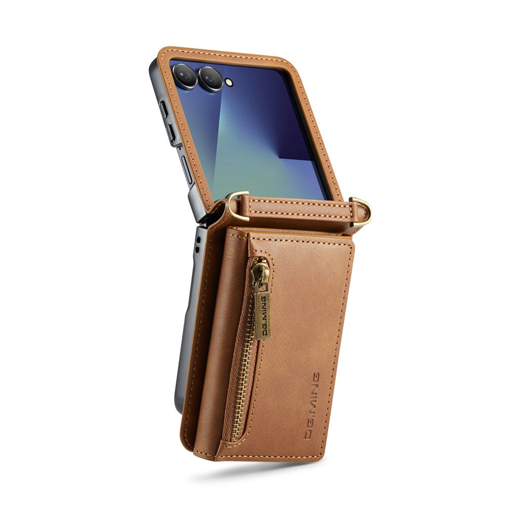 DG.MING M5 Series for Samsung Galaxy Z Flip7 5G Case RFID Blocking Card Slots Leather + PC Phone Cover