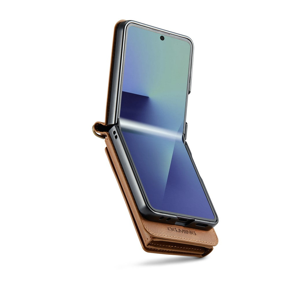 DG.MING M5 Series for Samsung Galaxy Z Flip7 5G Case RFID Blocking Card Slots Leather + PC Phone Cover