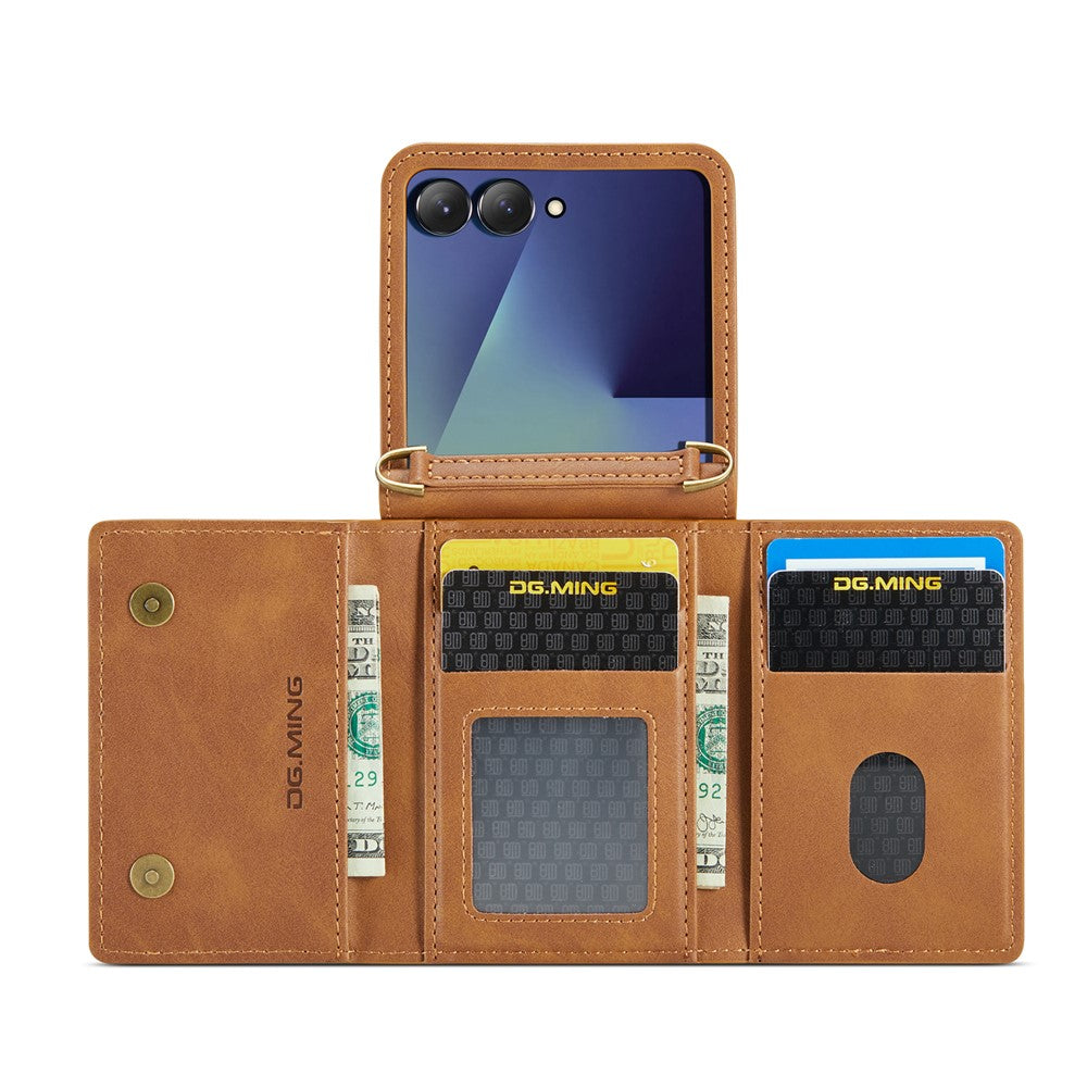 DG.MING M5 Series for Samsung Galaxy Z Flip7 5G Case RFID Blocking Card Slots Leather + PC Phone Cover