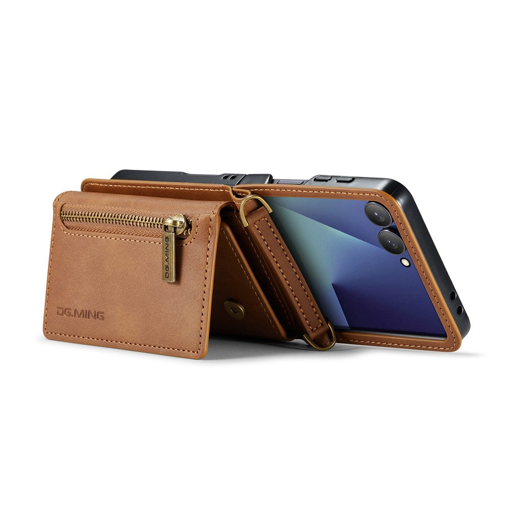 DG.MING M5 Series for Samsung Galaxy Z Flip7 5G Case RFID Blocking Card Slots Leather + PC Phone Cover