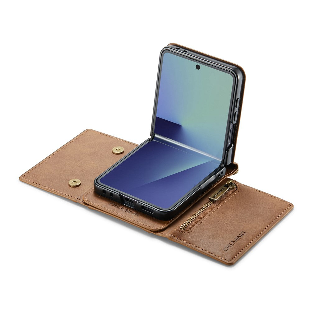 DG.MING M5 Series for Samsung Galaxy Z Flip7 5G Case RFID Blocking Card Slots Leather + PC Phone Cover