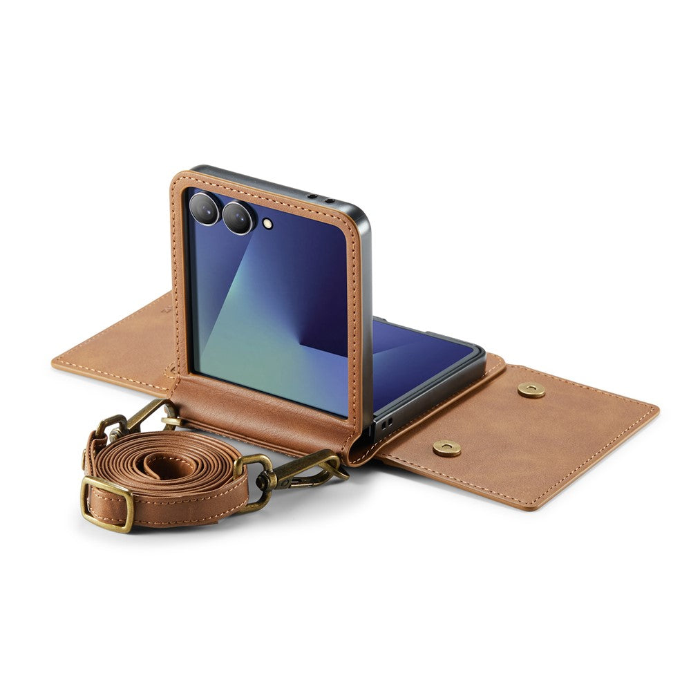 DG.MING M5 Series for Samsung Galaxy Z Flip7 5G Case RFID Blocking Card Slots Leather + PC Phone Cover